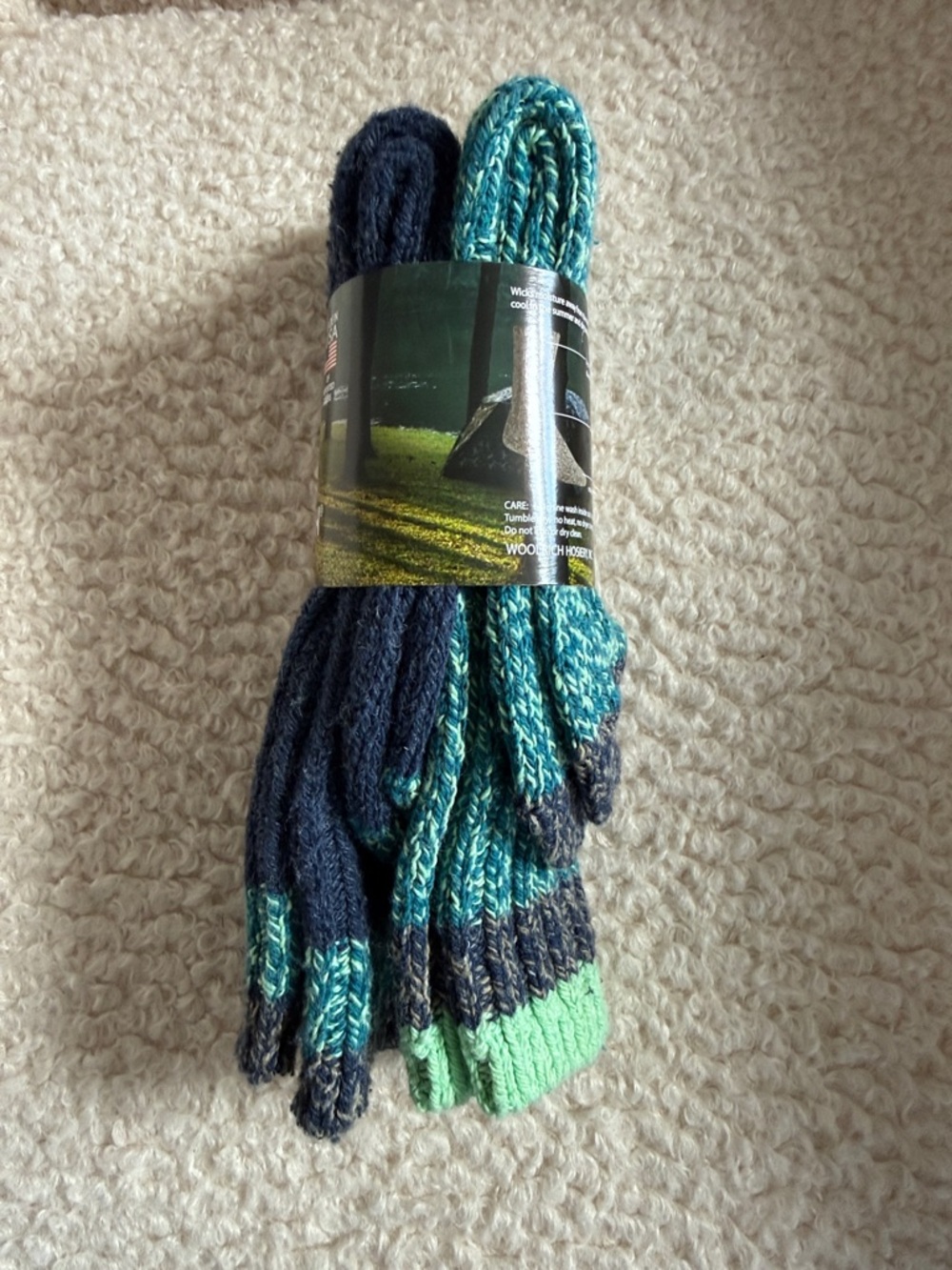 Woolrich Navy Crew Socks with Teal Accents - Picture 3 of 3